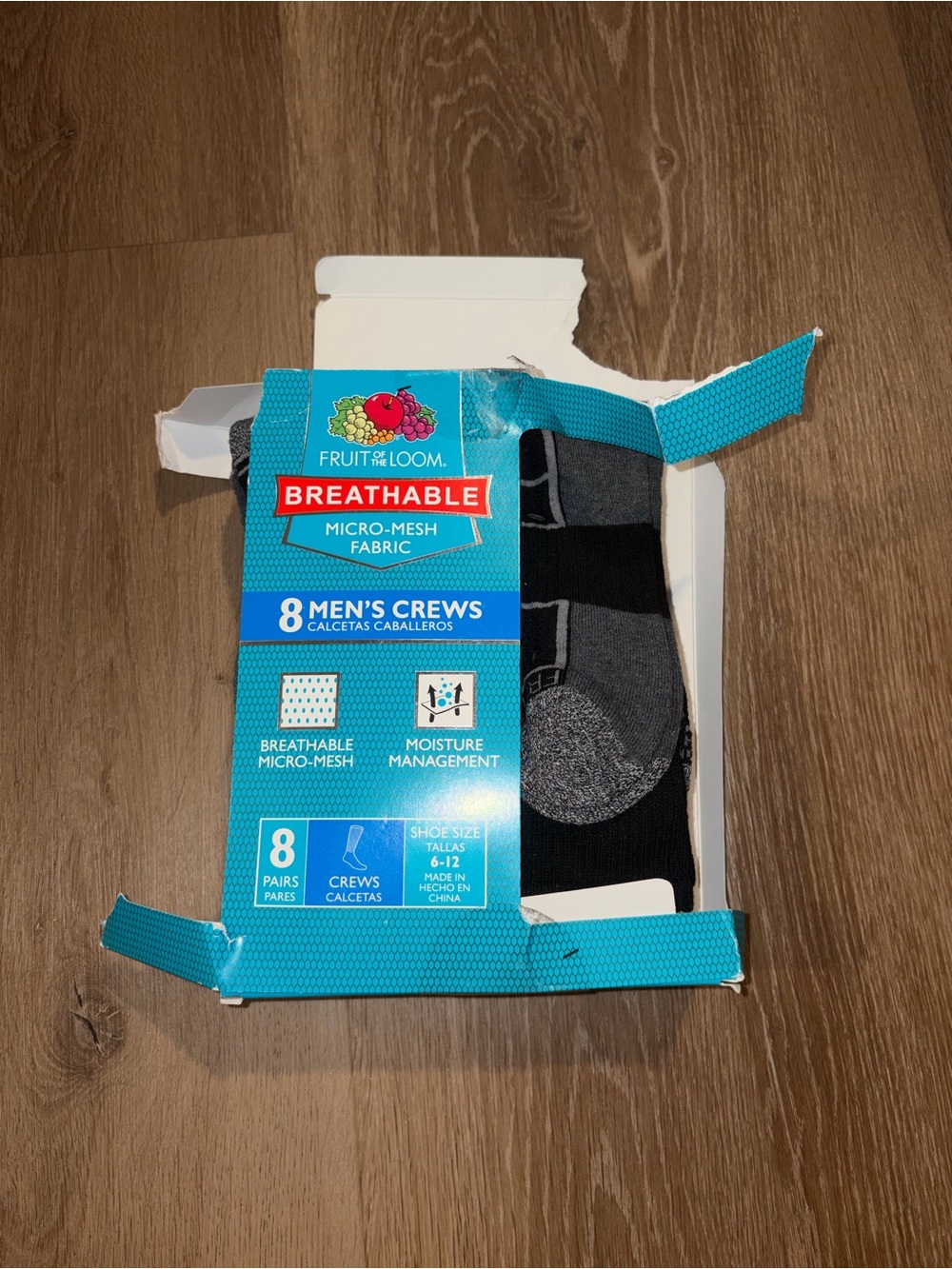 Fruit of the Loom Men's 8 Pack Breathable Micro Mesh Crew Socks Size 6-12 New